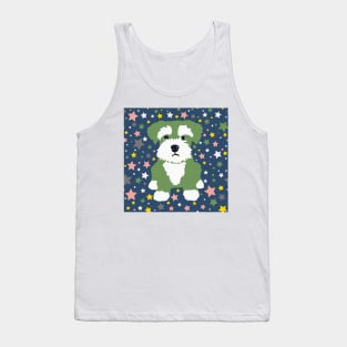 Green Miniature Schnauzer and Stars on Blue Background Tank Top